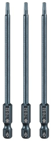 sourcing map 3 punte per cacciavite Torx T10 da 1/4 di pollice con gambo esagonale da 10,2 cm in acciaio S2 magnetico a 6 punti, punte per cacciavite a stella di grado industriale a prova di