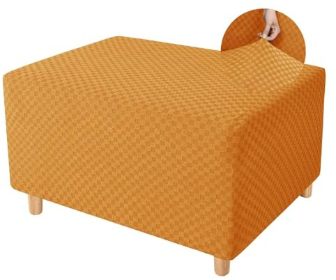 WJHDWYD Housse de Pouf Extensible, Housse de Repose-Pieds carrée rectangulaire, Housse de Repose-Pieds Douce en Jacquard, Protection de canapé Lavable antidérapante for Le Salon(Arancia,Grande)
