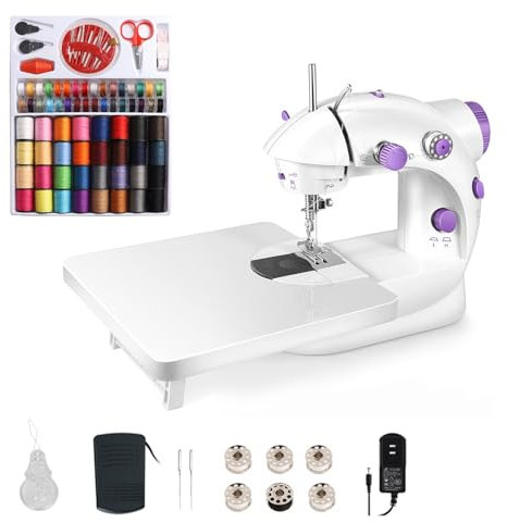 Outbit Kinder Nähmaschine für Anfänger, Mini Nähmaschine mit Verlängerungstisch und 99-teiligem Handarbeitsset