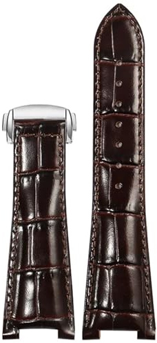 DFAMIN Faltschließe Lederarmband Ersatz Omega Constellation Series Herren Lederarmband mit konkaver Schnittstelle und 25 mm(Brown silver clasp,25-13mm)