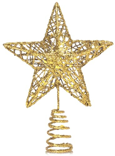 GXFCING Christbaumspitze Baumspitze Große Stern Glitzer 3D Metallic Weihnachtsbaumspitze Tannenbaum Spitze Stern für Weihnachtsbaum Christbaumschmuck 25 x 20cm (Gold, L)