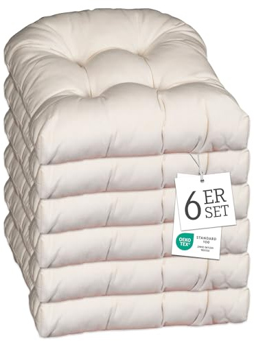 Beo Sitzkissen Stuhl 40x40 Halbrund 6er Set Made in EU | Bequemes, 10cm Dickes Stuhlkissen Waschbar | Indoor & Outdoor geeignet Dank Ausbleich-Schutz und Reißfestigkeit | stuhlkissen 40x40 Hell-Beige