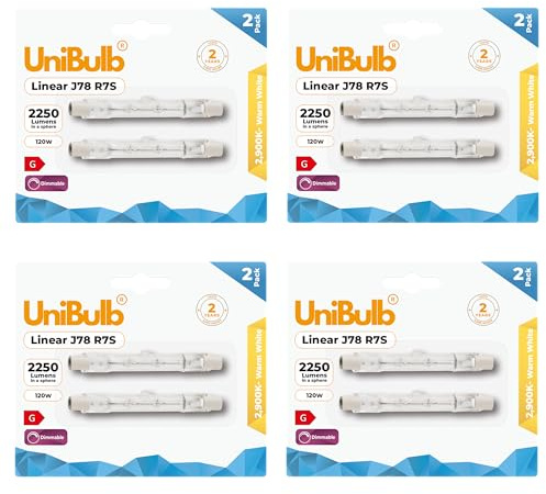 Unibulb Halogen Floodlight Light Bulb R7S J78 78mm Linear 2250 lumens 120W 2900K (Warm White) Dimmable (8)