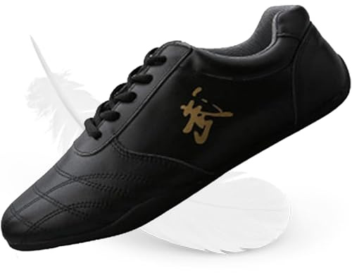 Tai chi Shoes for Women Non slip Leather Breathable Kung Fu Shoes Chinese Traditional Martial Arts Shoe for Men Outdoor Indoor Soft a Taekwondo Karate Training Sneakers(Size:43EU/265mm,Color:BLACK)