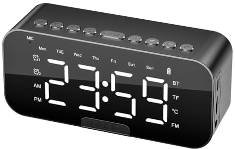 Steowsey Sveglia digitale a LED con Bluetooth 5.1 ricaricabile portatile lettore musicale desktop display temperatura 3 livelli di luminosità supporto telefono A
