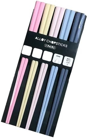 Juego de palillos de sushi octogonales de 23 cm, 5 par de plástico para mascotas sin deslizamiento con puntas codificadas por color para ramen cena familiar de olla caliente (F)
