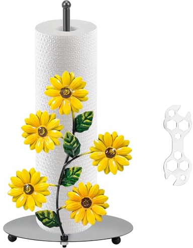 13in Kitchen Roll Holder Free Standing Iron Sunflower Kitchen Towel Holder Warm Bright Sunflowers Farmhouse Home Countertop Decor and Accessories