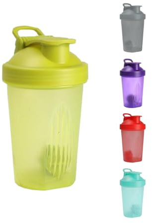 H HOME UNIVERSAL Botella Shaker 400ml con Mixball – Agitadora para Proteínas en Polvo, Sin Fugas, Plástico Resistente con Tapa, Ideal para Fitness, Gimnasio y Deportes (Amarillo)