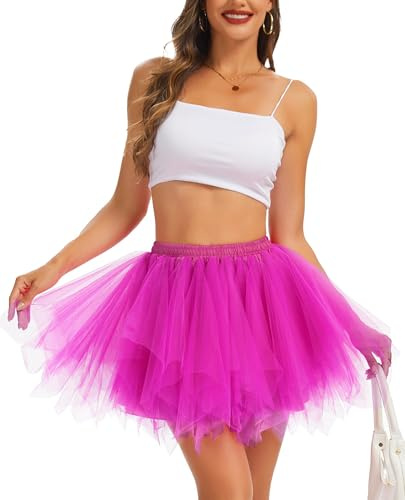 Wikoan Tutu Femme Jupe Tulle Classique Jupe Courte Ballet Dance Dress Cosplay Crinoline Jupon sous Robe de Mariée pour Rockabilly A-Ligne Tutu Rose Rouge 2XL-3XL