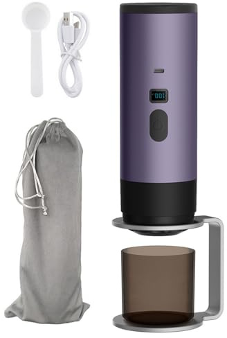 BAOJUHUIKANG Purple,3 in 1 Portable Coffee Maker, Espresso Machine, Pods & Ground Coffee Small Mini Espresso Machine,with Stand,For Car Camping, Hiking