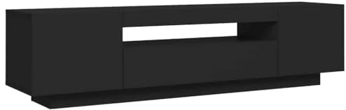 Eleganz TV-Schrank in Schwarz 160x35x40 cm - TV Lowboard mit Offenen Stauraum und 3 Schubladen - TV Board, Fernseherschank, Fernsehtisch, TV-Regal, TV-Unterteil mit LED-Beleuchtung