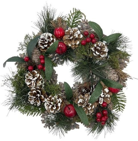 Türkranz rund ø 35 cm - Kranz aus Kunst- und Naturmaterialien, mit Zapfen und Beeren - Herbst - Winter als Willkommensgruß (Art.365)