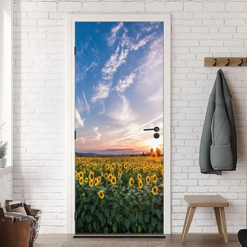TACOKI Türtapete Selbstklebend Türposter Sonnenblume Türbekleben Feld Türbilder, 3D Effekt Fototapete Türfolie Poster Türaufkleber Wandtattoo Tür Dekoration Stickers 100x200 cm v7244