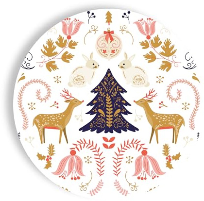 Fabuplates Nordic Woodland Christmas Paper Plates – 24 Count 9” Heavy-Duty Disposable Salad Plates, Reindeer & Bunny Holiday Design, Elegant Party Dinnerware, Microwave Safe, Winter Entertaining