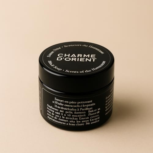 Charme d'Orient Savon Noir Senteurs du Hammam, Pâte Végétale à l'Huile d'Olive et Eucalyptus, Soin Exfoliant pour Rituel Hammam, 40g