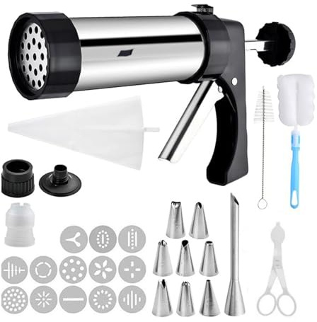 Cookie Press - Cookies Making Kit Cake Icing Decorating Biscuit with 13 x Cookie Discs, Easy Squeeze Dough Maker, for DIY Baking Biscuit Maker Cakes C