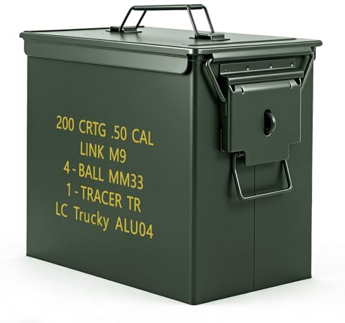 Trucky Munitionsbox Ammo Box 33x19x28 cm Metallkiste Munitionskiste Metallbox Aufbewahrungsbox mit Deckel Army Grün Metall
