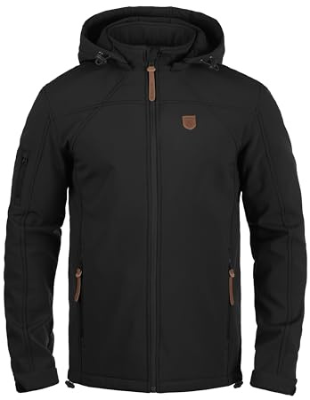 Indicode IDJonas Softshelljacka för män, övergångsjacka, jacka med huva, dragkedjefickor, elastiskt band, normal passform, Svart (999), M