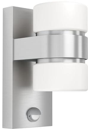 EGLO LED Außen-Wandlampe Atollari 2 flammige Außenleuchte | inkl. Bewegungsmelder, Sensor-Wandleuchte aus Alu, Edelstahl und Kunststoff, Farbe: Silber, weiß, IP44
