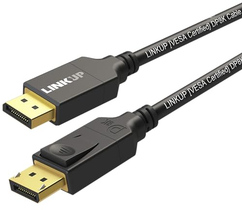 LINKUP - Câble DisplayPort DP8K (Certifié VESA) HBR3 DSC 1.2 | 8K 5K 4K 3K 2K | 60 120 144 240 Hz | UHD QHD FHD | Plaqué Or Extrême Haute Vitesse | 28AWG Robustes - 5 Mètres