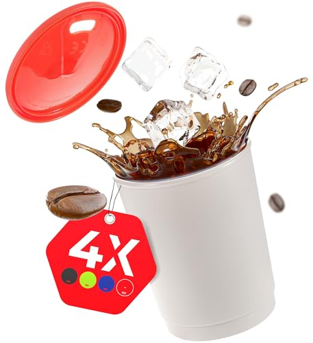 achilles Kaffeebecher 4er-Set - Coffee-to-go-Becher - spülmaschinenfeste Mehrwegbecher mit Deckel - 330ml - Becher grau - Deckel bunt
