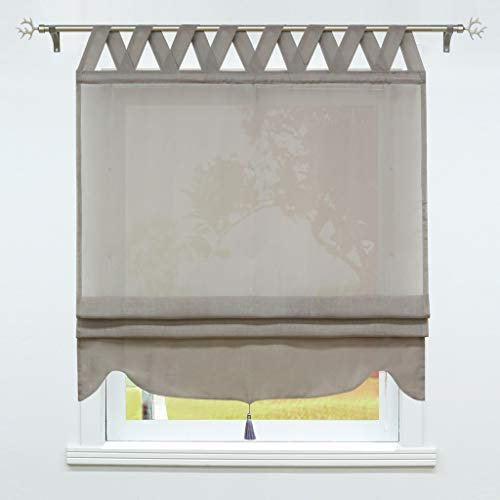 SCHOAL Raffrollo mit Schlaufen Halbtransparente Raffgardine Landhaus Schlaufenrollo Gardinen Leinen mit Kreuzschlaufen 1 Stück BxH 140x140cm Grau
