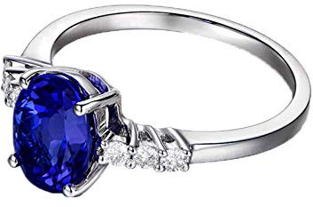 KnSam 750 Gold Weißgold Ring Ehering Frau Gold Bandring Weissgold Oval Einfach Ring Mit 2.26Ct Tanzanite Und 0.15Ct Diamand Silber Blau Echt Gold Ring