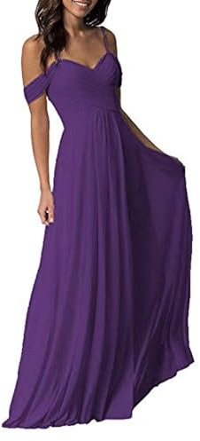 HAHAEMMA - Vestito da donna per matrimonio, elegante, abito da sera, abito da ballo, abito da damigella d'onore, maxil, senza maniche, abito da cocktail, spalle scoperte, vintage Lilla 48 IT