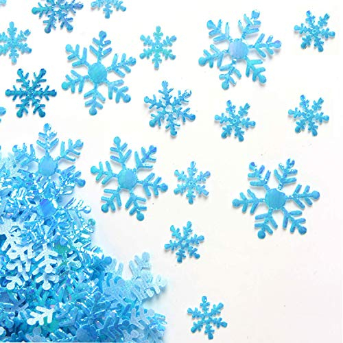 3 tamaños de copos de nieve confeti decoraciones de Navidad copo de nieve para Navidad, bodas, cumpleaños, fiestas, suministros de decoración de mesa, color azul con acabado iridiscente (800 piezas)