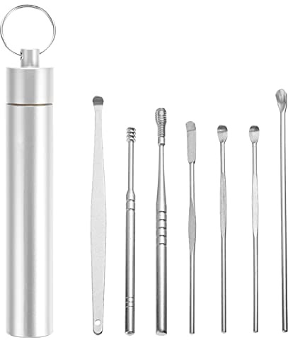 7 Pcs Ohr Wachs Entfernen Kit Edelstahl Ohr Ohr Pflege Produkte Qgrips Ohrenschmalz Eemover Ohr Reinigung Werkzeug mit Lagerung Rohr für Kinder Und Erwachsene (Silber)