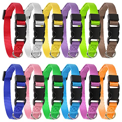 Yorgewd 12 Pack Welpenhalsbänder, Verstellbare Hundesicherheits ID-Halsbänder für Welpen, kleine Hunde und Katzen (Multicolor, 21.5-33CM)