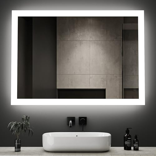 Boromal LED Badspiegel mit Beleuchtung 40x60cm Wandschalter Badezimmerspiegel 6500K Kaltweiß Wandspiegel Lichtspiegel LED Spiegel
