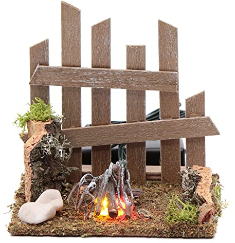 Holyart Forni e fuochi presepe: Fuoco da campo con staccionata luce LED batteria 10x10x10 cm