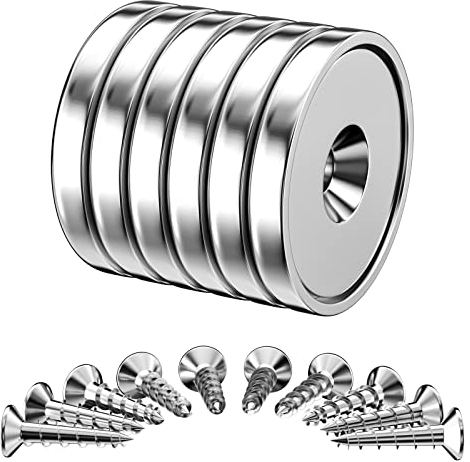 Gvolatee 6 Stück Neodym Magnete Extra Stark Haltekraft 25 KG Kraft 32 X 5 mm, Multifunktions Senkkopf Rundmagne Topfmagnet mit Schrauben für Badezimmer, Küchen Kühlschrank, Büros, Lager, Garage
