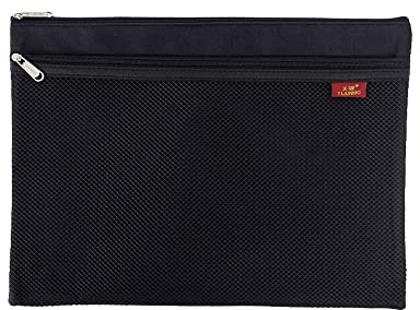 1PCS A4 Dokumententasche Reißverschluss Tasche Nylon Mesh Tasche Wasserdicht Doppel Reißverschluss Umschlag Ordner Fall Dokumententasche für Student Bürobedarf Reisetasche, Schwarz