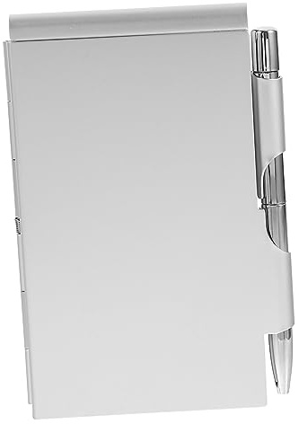 STOBOK Pocket Notebook with Pen Holder Mini Metal Notepad Tearable Pages Compact Aluminum Alloy Case for Office School Writing