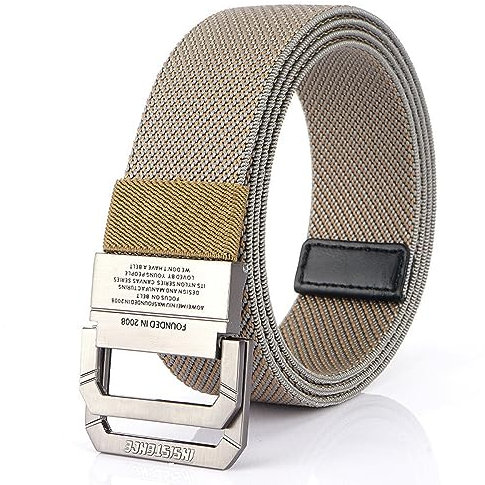 CEDNXOER Doppel-D-Ring-Gürtel Für Herren – Canvas-Gürtel Für Herren,Verstellbarer Khaki-Stoffgürtel Für Herren,Schwarzer Elastischer Doppelring-Webgürtel,Modischer,Leichter Gürtel Für Jugendliche,Lä