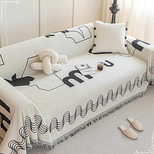 Gualiy Couch Überzug 180x260cm, Gewellte Linien mit Buchstaben Sofa Überzug 2 Sitzer Sofabezug Abwaschbar Schwarz Sofabezug für Wohnlandschaft