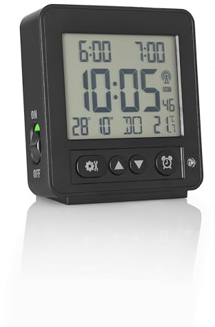 Weltbild Funkwecker, Maße90 x 38,4 x 99,2 mm, Für 2 x AA Batterien (Nicht enthalten), 2 Weckzeiten einstellbar – ideal für Paare mit unterschiedlichen Aufstehzeiten | Weltbild, Maße90 x 38,4 x 99,2 mm, Für 2 x AA Batterien (Nicht enthalten)