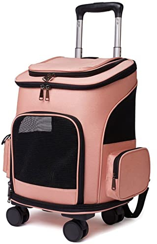 Katzenrucksack, Hunderucksack, Katzentrage, Haustierrucksack mit Rollen/Rädern, mehrere Taschen, atmungsaktive Haustier-Reisetrage, Haustier-Reisetrage für Katzen und Hunde, passend für bis zu 22
