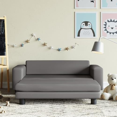 INLIFE Kindersofa mit Hocker Grau 100x50x30 cm Kunstleder,12,25 KG,3196417