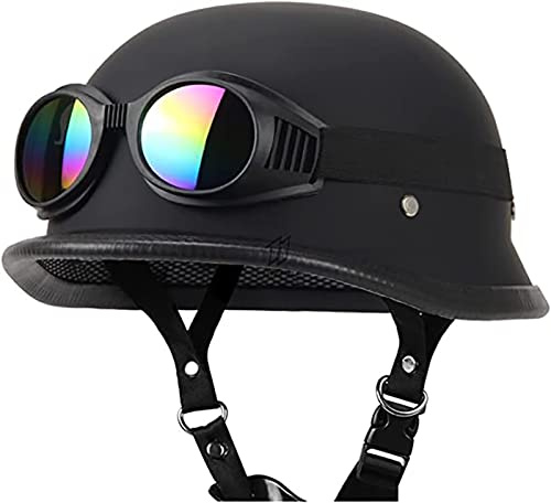 ECE Godkänd tysk stil Halvhjälm ABS Vintage Crusier hjälm öppet ansikte med pilotglasögon, Retro Halvhjälm Chopper Scooter Crash H, XXL63-64 cm