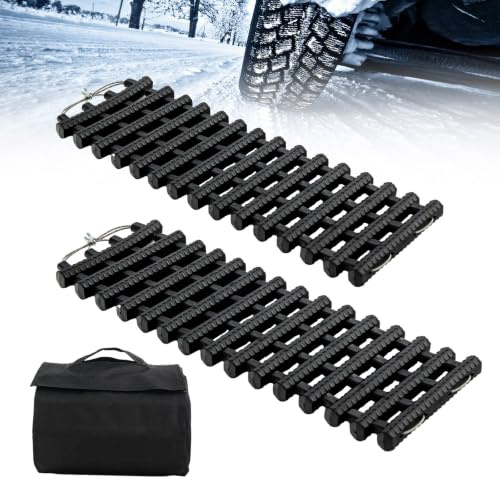 TANGZON 2 Pack Recovery Traction Boards, Tyre Tracks for Car SUV Van | 60 x 21 x 3 cm, Flexible TPR Grip Mats, Roll-Up Tyre Ladders, Storage Bag, for Mud Snow Sand Ice and Off-Road Recovery