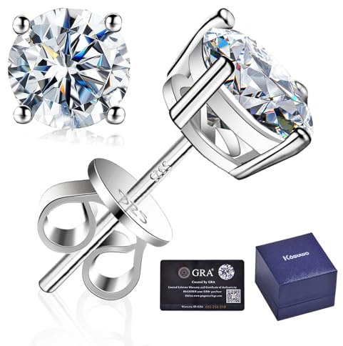 Moissanite Stud Earrings 2.0CT D Color,GRA 925 Sterling Silver Earrings for Men 18K White Gold Plating Earrings for Women,wedding earrings(1.0ct*2)