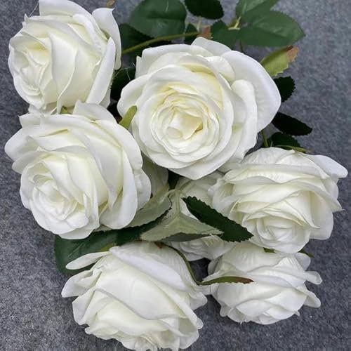 ZFISH Künstliche rosa Rose gefälschte Blume Hochzeit Brautstrauß Fotografie Requisiten Hausgarten Dekoration Simulation Seide Rosenstrauß-weiß