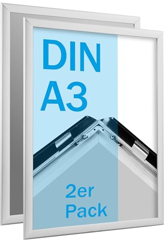 SPRINTIS Klapprahmen A3, silber, 2 Stück Plakatrahmen mit 2 cm Profil und Gehrung, Klemmrahmen mit UV-Schutzfolie inklusive Befestigungsmaterial
