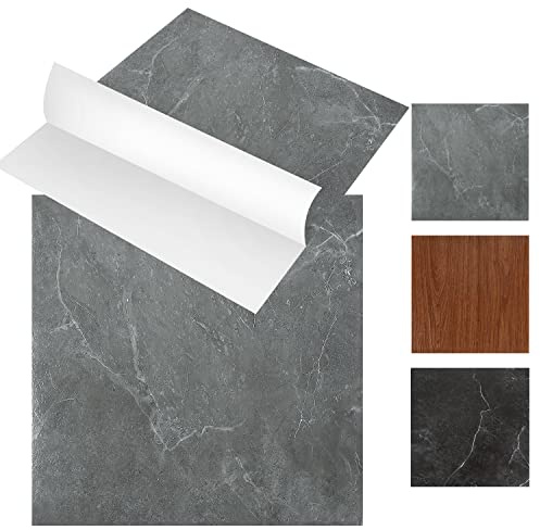 Vkechh PVC Bodenbelag, 30x30cm Vinylboden 110 Fliesen 10m²,Selbstklebend Fliesen Marmoreffekt,Wasserdicht Rutschfeste Schneidbar PVC-Fliesen, für Wohnzimmer Schlafzimmer (Grau Marmor)