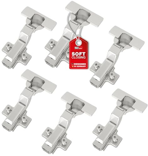 SOTECH SMOOTH 6 Stück SOFT-CLOSE Topfbänder 105° Innenanschlag T52 | mit Montageplatten, Abdeckungen, Schrauben und schnell Montage KLIP, getestet mit 50000 Zyklen