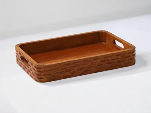 Vesta Homes Bandeja para Servir de Madera de Acacia para el hogar/Cocina/Restaurante/Organizador de Oficina/Mesa de Comedor | Bandejas para Servir Premium | 38x25x5cm | Hecho a Mano en la India.