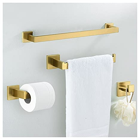 NBHDEK Handtuchhalter zur Wandmontage, gebürstetes Gold, Badezimmer-Hardware-Set, Handtuchhalter zur Wandmontage, Handtuchstange für Küche, Badezimmer, Toilette, Handtuc